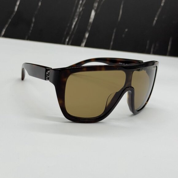NEW AM0430S 005 ALEXANDER MCQUEEN HAVANA SHIELD UNISEX SUNGLASSES